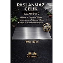 Paslanmaz Çelik Tezgah Üstü Kesme Tahtası - Hamur Açma Tahtası, Tezgah Üstü Koruyucu, 100x50 Cm Gümüş