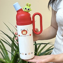 2024 Yeni Termos Kupası Çizgi Film 316 Paslanmaz Çelik Taşınabilir Su Bardağı Kolu Sevimli Büyük Kapasite Pipet Bardak Kırmızı-beyaz-wura Lala Termos Kupası Kırmızı - Beyaz