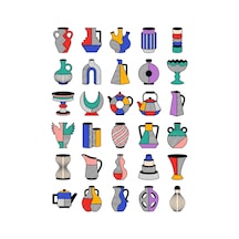 30 Adet Postmodern Seramik Vazo Sticker Seti - Laptop Defter Su Matarası Çok Renkli