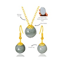 Sertifikalı Gold Küre Model Labradorit Taşı Kolye Ve Küpe Seti - Çok Renkli