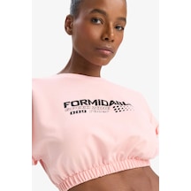 DeFactoFit Cropped Fit Bisiklet Yaka Baskılı Sporcu Kısa Kollu Kadın Tişört - Pembe D9035AX25SPPN243
