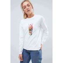Riverdale Milkshake Baskılı Beyaz Kadın Sweatshirt