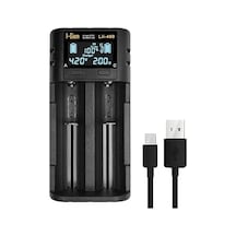 Batteries Lii-400 Akıllı Li-ion Pil Şarj Cihazı, Type-c Girişli, Lcd Ekranlı, 2 Slot Şarj, Li-ion & Ni-mh Uyumlu