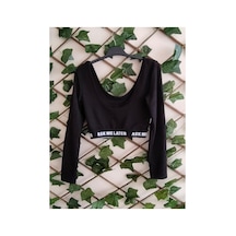 Çınar Boutique Beli Lastikli Crop Siyah Siyah