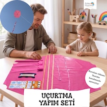 Uçurtma Yapım Seti / Naylon Altıgen / Ahşap Çıtalı / Pembe