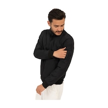 Riverstorm Erkek Siyah İçi Astarlı Dik Yaka Mevsimlik Cepli Su Ve Rüzgar Geçirmez Yağmurluk Siyah