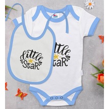 Bk Kids Little Star Tasarımlı Mavi Bebek Body Zıbın Ve Mama Önlüğ