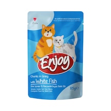 5 Adet Enjoy Pouch Sos İçinde Et Parçacıklı Beyaz Balık Etli Yetişkin Kedi Maması 85 Gr
