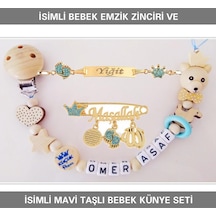 Sahi Aksesuar İsimli Bebek Emzik Zinciri ve İsimli Bebek Künye Seti BEZYI323 Mavi