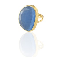 Kadir Jewellery 22 Ayar Altın Kaplama Kadın Fosil Taşlı Yüzük Mavi 21195600