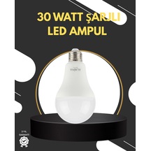 Hnrlıshp Acil Durumlar İçin Şarjlı Led Ampul 6400k Soğuk Beyaz 30 Watt