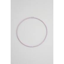 Pembe Taşlı 18 Ayar Beyaz Altın Kaplama 42 Cm Gümüş Su Yolu Kolye