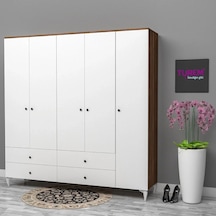 5 Kapılı Oval Kulplu Gardırop Mdf Beyaz