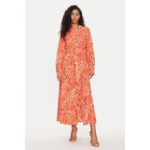 Only Kadın Onlcallıe Desenli Beli Kemerli Uzun Keten Elbise 15318799 Turuncu