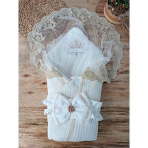 Yenidoğan Tericotton Örgülü Trilüx Bebek Battaniyesi Kundak Ekru Ekru