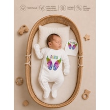 Pia Baby İsimli Kız Bebek Tulum %100 Pamuk İsme Özel Organik Baskılı Bebek Tulumu 2051t3x Ekru