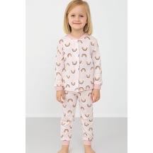 Gökkuşağı Desenli Kız Çocuk Pijama Takım Pudra