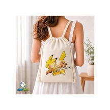 Ghostbastır Design Pikachu Büzgülü Keten Çanta C236 Bej