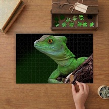 Yeşil Kertenkele Tasarımı 240 Parça Ahşap Puzzle Ahşap Kutuda Mpy50457