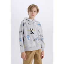 DeFacto Erkek Çocuk Oversize Geniş Kalıp Kapüşonlu Desenli Kalın Sweatshirt D7118A824WNBE417