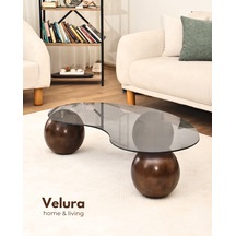 Modern Orta Sehpa & Top Sehpa Cam Sehpa & Küre Orta Sehpa - Koyu Ceviz Top - Fasulye - Füme Cam Ceviz