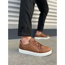 Jy166 Prestige Bağcıklı Cilt Kapitone Desenli Erkek Günlük Sneaker Ayakkabı Cbt - Taba Taba