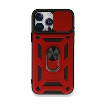 Apple iPhone Uyumlu  15 Pro Max Uyumlu Kılıf Pars Lens Yüzüklü Silikon - Kırmızı