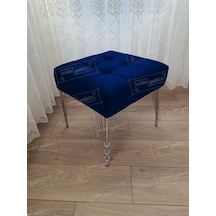 Modern Dilim Puf Ayakucu Puf Gümüş Metal Ayak 45 45 Lacivert