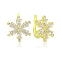 Gümüş Gold Beyaz Lotus Çiçeği Kadın Küpe Çok Renkli