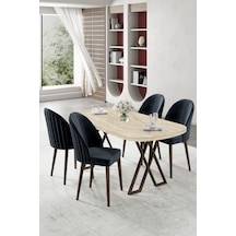 Canisa Kaye Serisi Mdf 90x168 Traverten Mutfak Masası Takımı 4 Siyah Sandalye Traverten Masa Siyah Sandalye