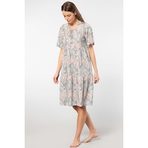 Türen Çiçek Desenli Kısa Kollu Elbise Gri Türen Çiçek Desenli Kısa Kollu Elbise Gri