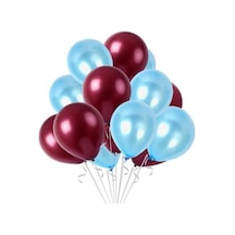 10 Adet Metalik Sedefli Parlak Bordo Ve Mavi Balon