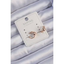 Xuping Rose Renk Zirkon Taşlı Bombeli Topçuk Earcuff Küpe - Çok Renkli