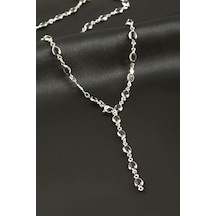 Oval - 583 - Zirkon Taşlı Çelik - Glblseme - Y Kolye-mor Çok renkli