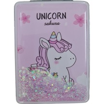 Gigi Panda Açık Pembe Pullu Unicorn Sakura Yazılı Katlanır Dikdörtgen Makyaj Aynası