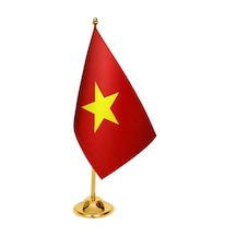 Masa Üstü Vietnam Bayrağı + Pirinç Direk Masa Bayrak Seti