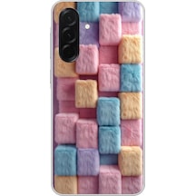Samsung Galaxy A36 Uyumlu Pembe Tüylü Kareler Baskılı Silikon Kılıf Renkli