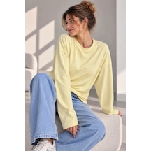 Bb Butik Basic Kadın Modal Oversize Bisiklet Yaka Sweatshirt Zg3535 Sarı