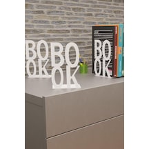 Dekoratif Beyaz Book Yazı Tasarımlı Kitap Tutucu Desteği Metal Kitap Tutucu İkili Set Mk3b
