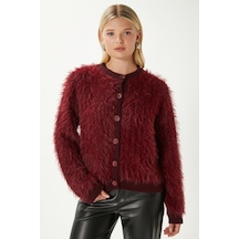 Ritnice Kadın Rush Yumuşak Sakallı Bordo Bisiklet Yaka Triko Hırka Ws-07226 Bordo