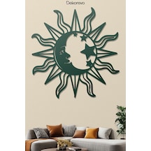 Mistik Kozmos Güneş Ve Ay Metal Duvar Dekoru - Metal Duvar Sanatı - Yosun Yeşili - 75 X 75 Cm Yeşil