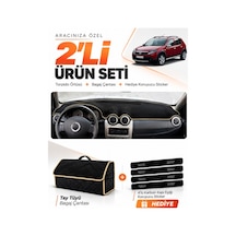 Dacıa Sandero 2010-2015 Uyumlu Torpido Örtüsü + Tay Tüyü Bagaj Çantası + Sticker Seti - Siyah Bej