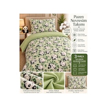 Slc Home %100 Pamuk Pazen Genç/çocuk Tek Kişilik Nevresim Takımı Yeşil Panda Yeşil - 938499179 Yeşil