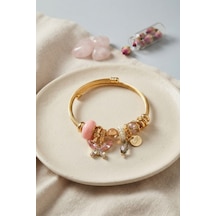 Pembe Kelebek Model Charmlı Bileklik - Ebj260725w44490 Bakır
