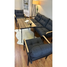 Modern Style Home Modern Sarıyer Balkon, Bahçe, Cafe - Metal Kanepe Koltuk Takımı - 3+1+1+masa Antrasit Modernk026 Antrasit