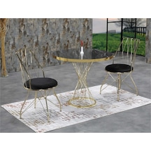 Avvio 90x90 Mira 2 Kişilik Siyah Mermerli Gold Oval Mutfak Masası Takımı Siyah