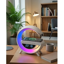 Kablosuz Şarjlı Led Işıklı Masa Saati Bluetooth Hoparlör Uczzzgoogledigital-1 Çok Renkli