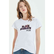 Black Sabbath Arc Reactor Logo Baskılı Beyaz Kadın Tshirt