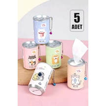 Tilbe Home 5'li Sevimli Kola Kutusu Şekilli Anahtarlık Islak Mendil Kutusu Çanta Süsü Mini Cep Mendi 5'li Set