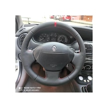 Renault Megane 1 Uyumlu Araca Özel Dikmeli Direksiyon Kılıfı Nokta Düz Yüzüklü Siyah